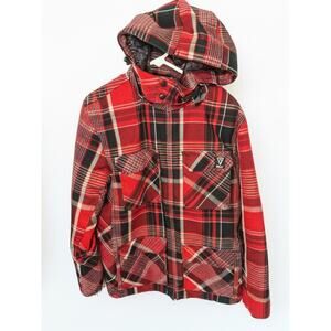 Vurt Red Plaid Hooded Jacket Men's Medium Flannel Style Insulated Zip Up Coat